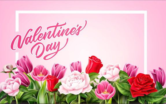 Vector valentine day rose peony tulip flower