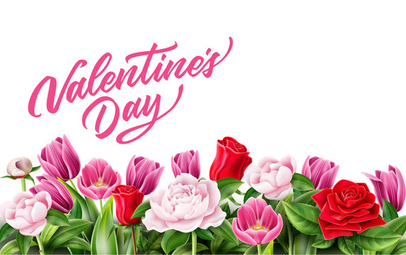 Vector valentine day rose peony tulip flower