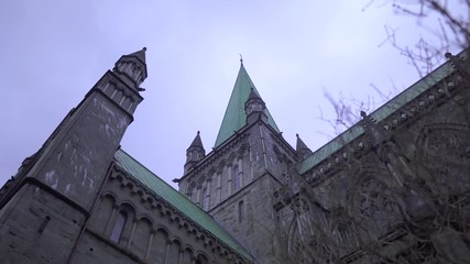 Wall Mural - Beautiful view of huge church with small branches on foreground, Trondheim, Norway.