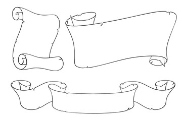 Wall Mural - paper and ribbon scrolls. outline drawings set