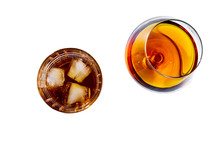 Brandy And Whiskey Glasses Isolated On A White Background  
