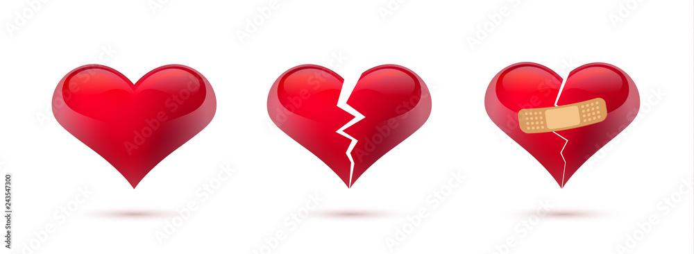 Broken hearts vector set of 3d realistic icons and symbols. Isolated in ...
