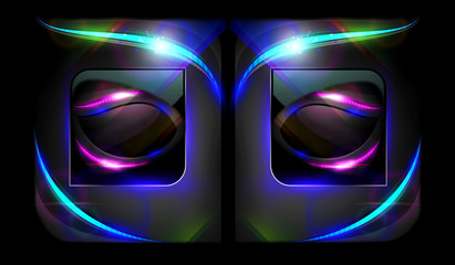 Wall Mural - artistic abstract unique smooth multicolored modern artwork representing eyes on a black background
