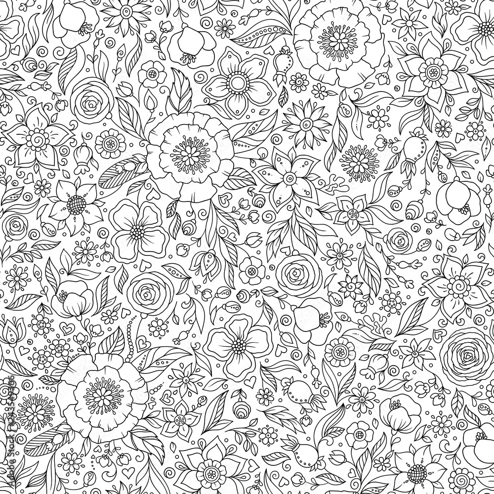 Seamless floral doodle background pattern in vector. Stock Vector ...