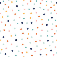 Seamless Pattern With Colorful Dots. Confetti Holiday Print. Vector Hand Drawn Illustration. 