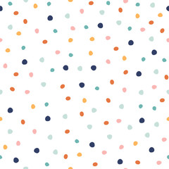Seamless pattern with colorful dots. Confetti holiday print. Vector hand drawn illustration. 