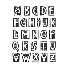 Poster - Vector uppercase alphabet in cutout folk style with filling negative space