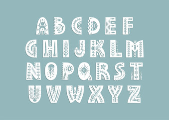 Poster - Vector uppercase alphabet decorated with underwater patterns.