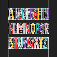 Poster - Vector trendy alphabet made of cutout geometric colored shapes. Lettering poster.