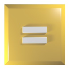 Poster - Yellow - orange square push button with the sign = for the equality - 3D rendering illustration