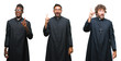 © Krakenimages.com - Collage of christian priest men over isolated background pointing finger up with successful idea. Exited and happy. Number one.