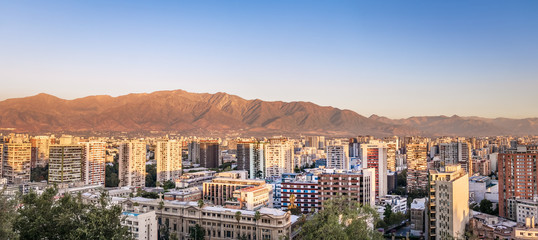 Sticker - Panoramic aerial view of downtown Santiago with Andes mountains on background - Santiago, Chile