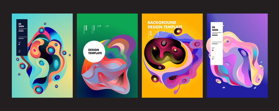 PrintSet of modern abstract vector poster background . Gradient geometric shapes of different colors in space design style. Template ready for use in web or print design