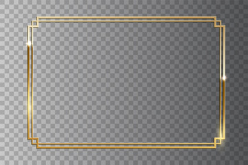 Golden shiny retro frame isolated on transparent background. Vector vintage design element.