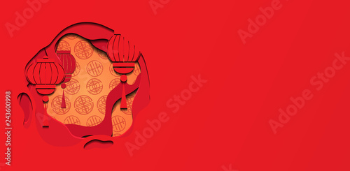 Horizontal Banner With Chinese Red Greeting Card With 3d Chinese