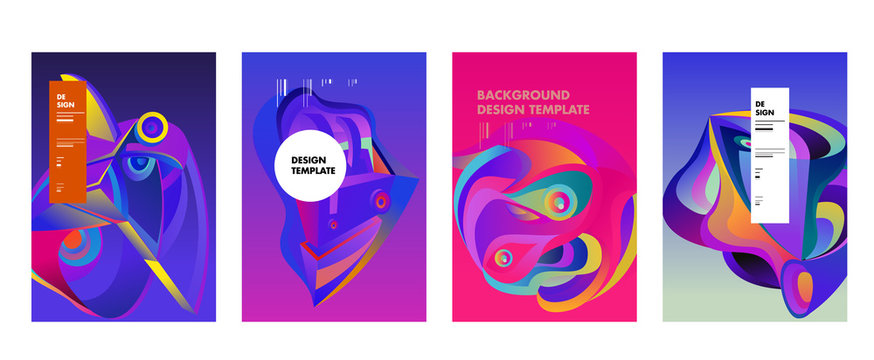 Abstract_shape_curSet of modern abstract vector poster background . Gradient geometric shapes of different colors in space design style. Template ready for use in web or print designve