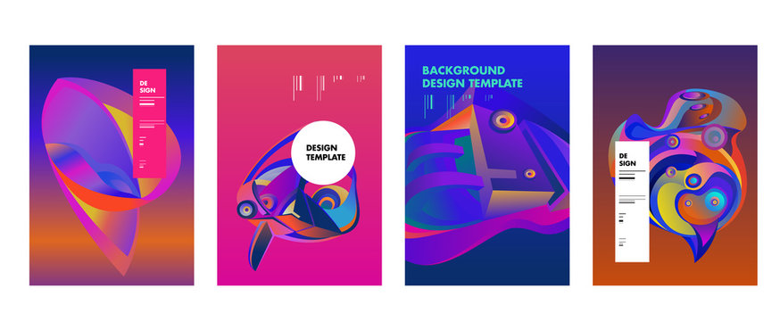 Abstract_shape_curSet of modern abstract vector poster background . Gradient geometric shapes of different colors in space design style. Template ready for use in web or print designve