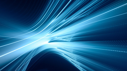 Poster - Abstract blue background element on black. Fractal graphics. Three-dimensional composition of glowing lines and mption blur traces. Movement and innovation concept.