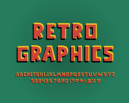 Alphabet retro design. Vector Letters, numbers and punctuation marks