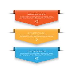 Infographic banner with 3 colorful arrows, labels, tags. Origami style. Can be used for diagram, numbers, options, chart, report, web design