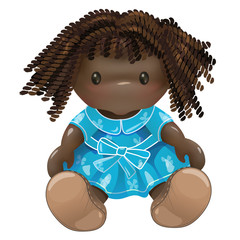 Wall Mural - Doll. Rag toy. Threads, red hair, green dress. Pretty young African American girl