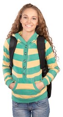 Sticker - Friendly Young Girl with Rucksack and Hands in Pockets -