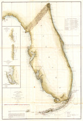 Fototapete - 1859, U.S. Coast Survey Map of Florida