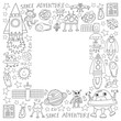 © Cepheia - Vector set of space elements icons in doodle style. Painted, black monochrome, pictures on a piece of paper on white background.