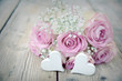 Rosenstrauß rosa - Nostalgischer Blumenstrauß Rosen mit Herz