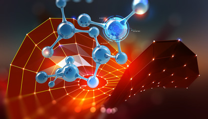 Aufkleber - Science of future. Artificial intelligence studies molecular structure of man. High tech in medical research. 3D illustration abstract molecule on the background with shallow depth of field