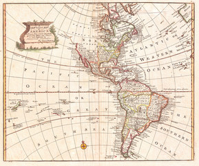Fototapete - Map of North America and South America, Western Hemisphere, 1747 Bowen