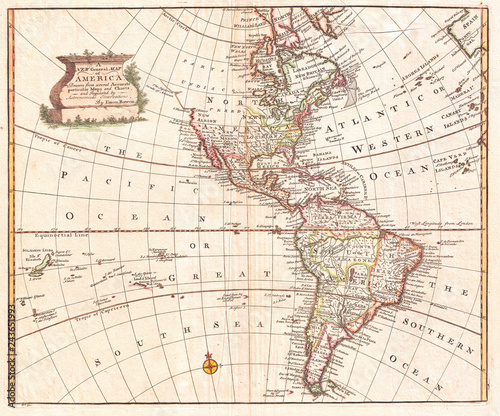 Fotomural Map of North America and South America, Western Hemisphere, 1747 Bowen