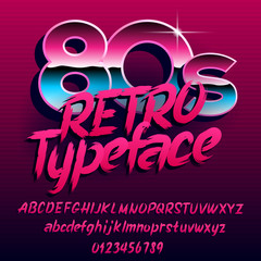 Poster - 80s retro typeface. Uppercase and lowercase handwritten letters and numbers. Stock vector font for your design in 80s style.