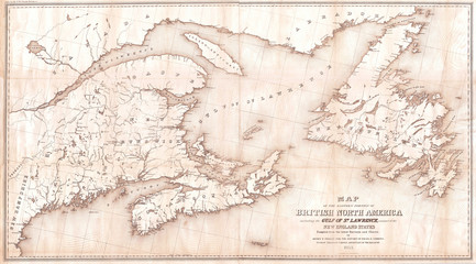 Fototapete - 1853, Andrews Map of the Maritime Provinces, New Brunswick, Nova Scotia, Newfoundland