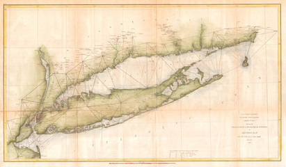 Fototapete - 1873, U.S. Coast Survey Chart or Map of Long Island, New York