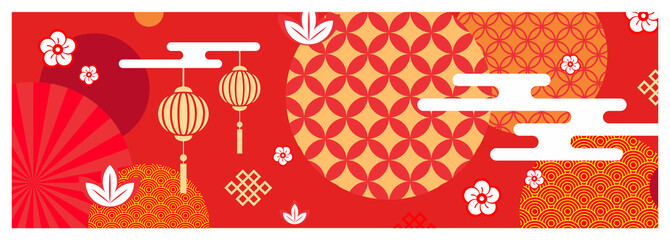 Colorful illustration, oriental pattern banner - chinese new year background, wallpaper