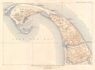 Fototapete - 1908, U.S. Geological Survey Map of Provincetown, Cape Cod, Massachusetts