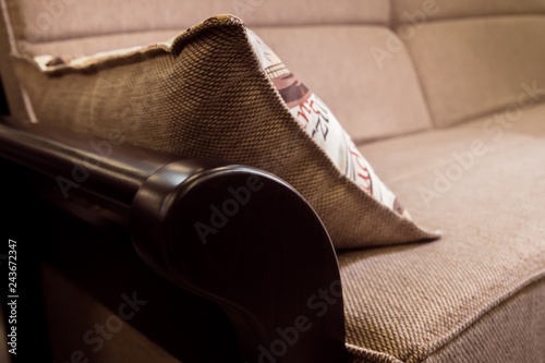 Close Up Handle Armrest Textile Beige Sofa New Furniture