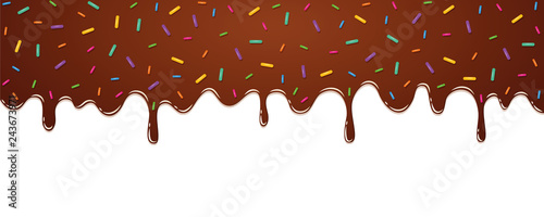 Fotografía sweet melting chocolate icing with colorful sprinkles on white background vector