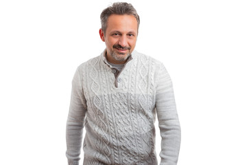 Man wearing winter knitwear.