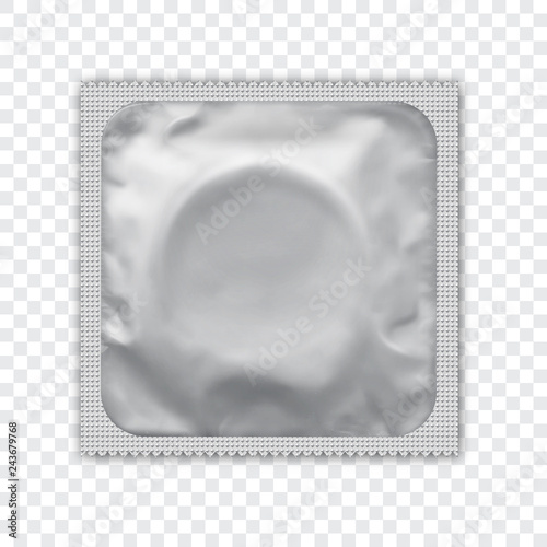 Cuadros en Lienzo White foil wrapped condom realistic vector packadge mock up