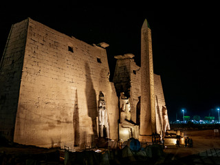 Wall Mural - The Luxor Temple with the great Obelisk in front at night