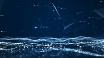 Poster - digital abstract particles and network data motion background