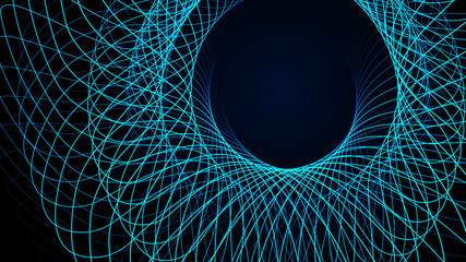 Poster - Effect of depth of round virtual tunnel. Bid Data stream visualization. Technology banner for business web presentation. Abstract science fiction futuristic background. 3D rendering.