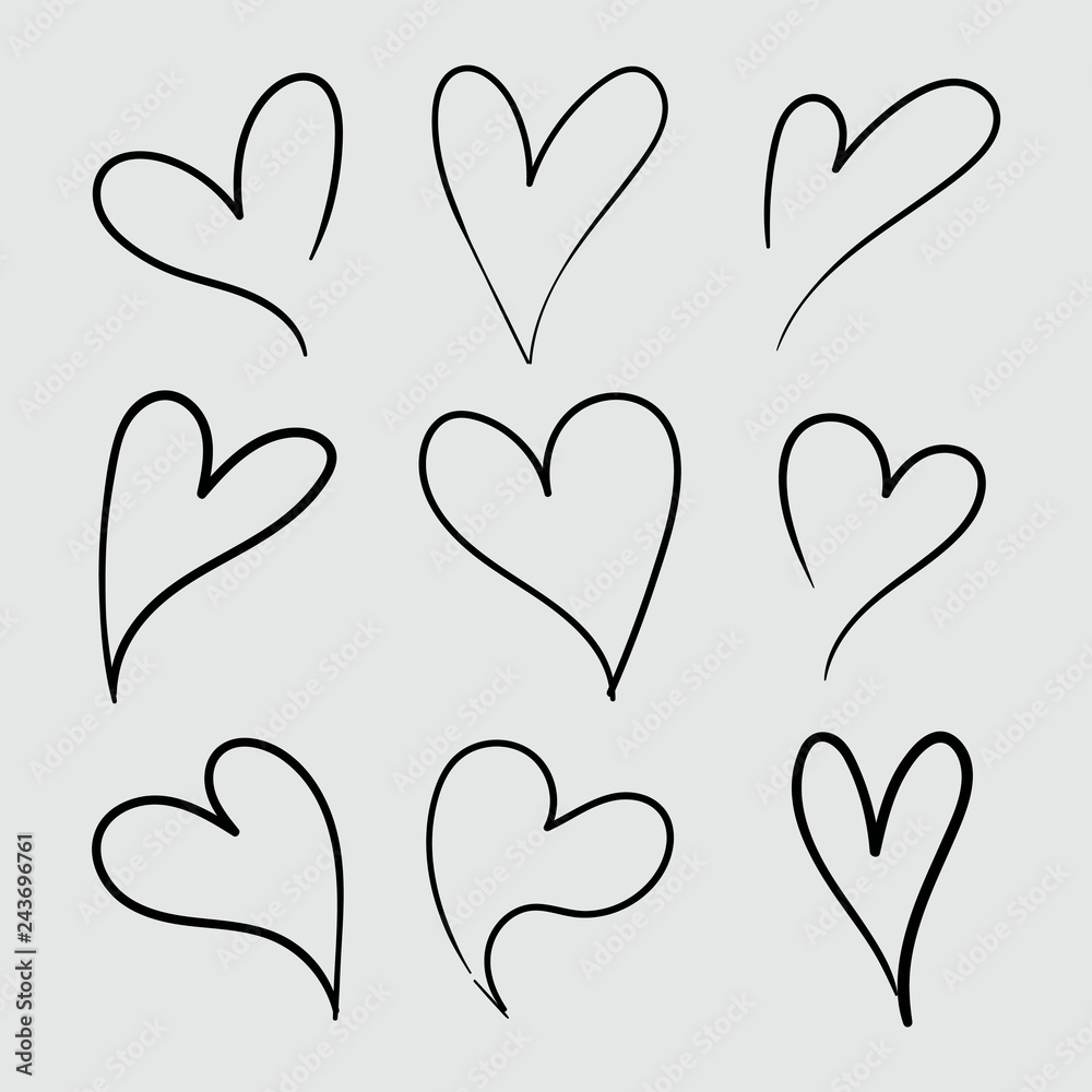 Vector set of doodle hand drawn isolated hearts icons. Design elements ...