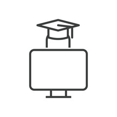 Wall Mural - online education icon of speaking teacher and student in front of computer with e-book or audio book