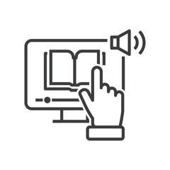 Wall Mural - line icon of hand in front of computer which click online e-book with audio lessons