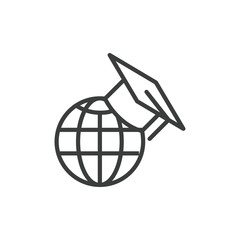 Wall Mural - line icon of online education with world