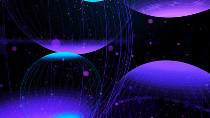 Poster - Flying panoramic spheres in outer space. Abstract background with 3d dynamic spheres. Graphic concept for your design. 3D rendering