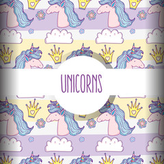 Poster - unicorn animal with crown and flower background